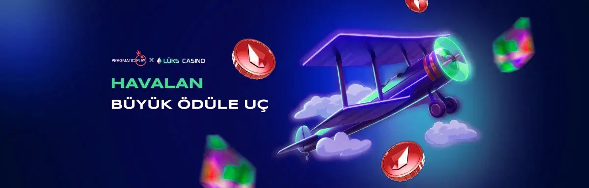 Pragmatic Play Havalan, Büyük Ödüle Uç afişi: bulutlar arasında çift kanatlı uçak