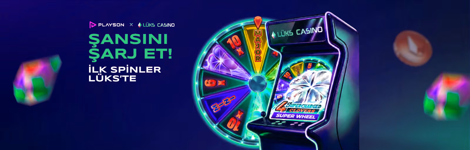Playson Şansını Şarj Et afişi: çarkıfelekli slot dolabı