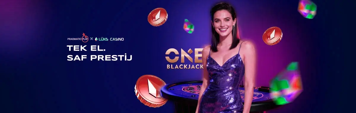 Pragmatic Play Tek El, Saf Prestij afişi: ONE Blackjack masası ve sunucu