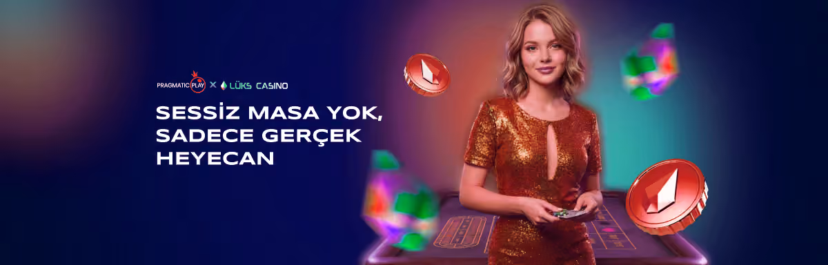 Pragmatic Play Sessiz Masa Yok afişi: altın elbiseli canlı rulet sunucusu