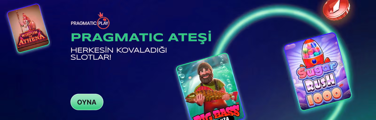 Pragmatic Ateşi afişi: Wisdom of Athena, Big Bass ve Sugar Rush oyun kartları