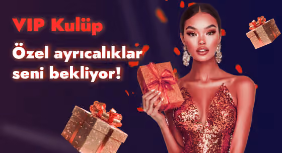 VIP Kulüp afişi: altın hediye kutusu tutan kadın